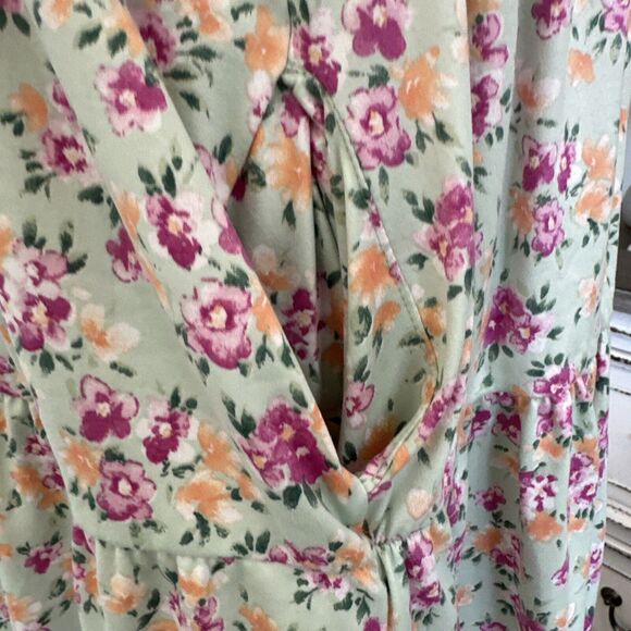 Culture Code Light Green Floral Ruffle Accent Baby Doll Mini Dress Size Large - Picture 5 of 12